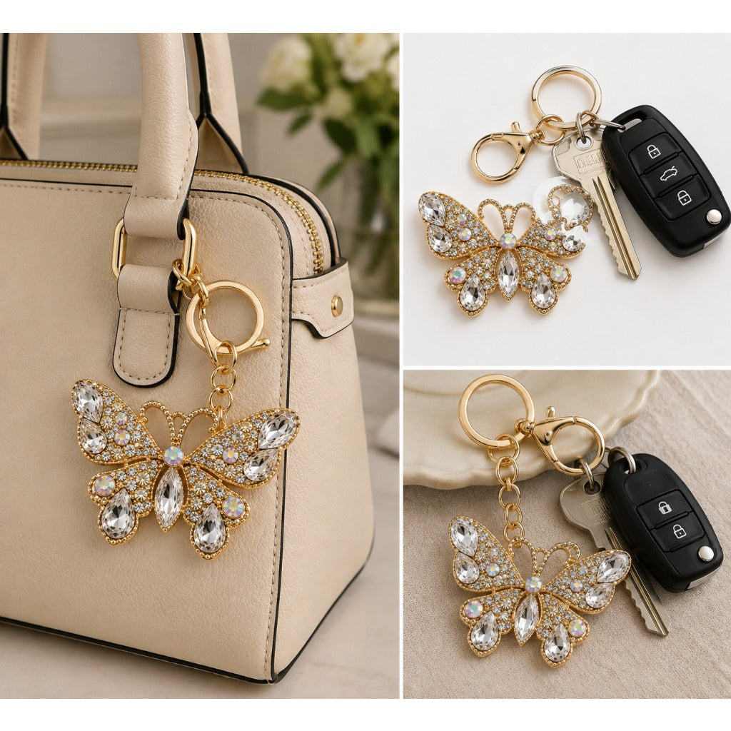 Strass Schmetterling Schlüsselanhänger – funkelnder Glitzer Taschenanhänger für Damen mit Strasssteinen – Bild 4