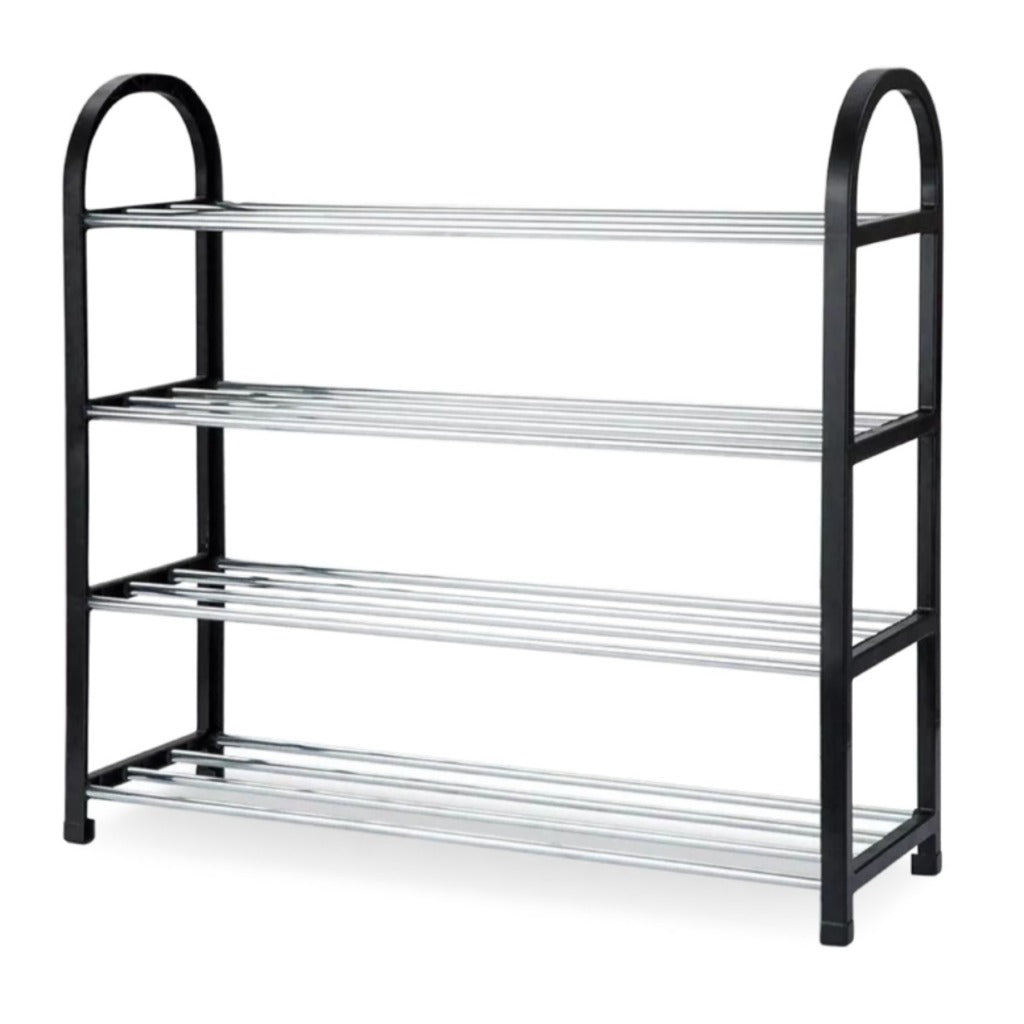 Schuhregal 4 Ebenen Aluminium Kunststoff schwarz chrom – Schuhständer für 8 Paar Schuhe, 57x51x19 cm – Bild 2