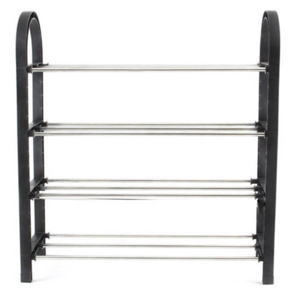 Schuhregal 4 Ebenen Aluminium Kunststoff schwarz chrom – Schuhständer für 8 Paar Schuhe, 57x51x19 cm – Bild 3