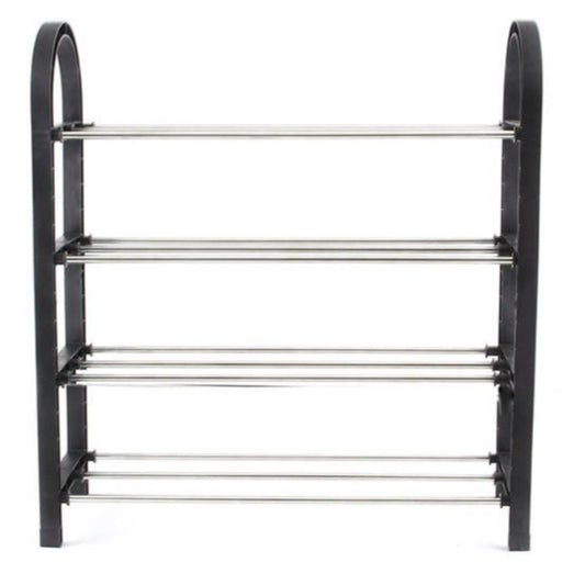 Schuhregal 4 Ebenen Aluminium Kunststoff schwarz chrom – Schuhständer für 8 Paar Schuhe, 57x51x19 cm – Bild 3