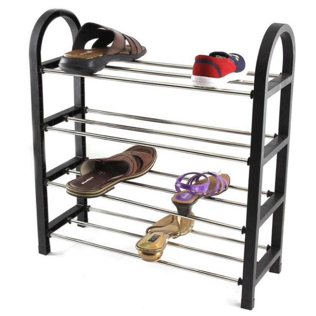 Schuhregal 4 Ebenen Aluminium Kunststoff schwarz chrom – Schuhständer für 8 Paar Schuhe, 57x51x19 cm – Bild 4