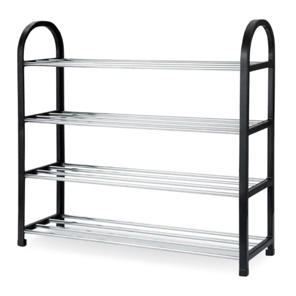 Schuhregal 4 Ebenen Aluminium Kunststoff schwarz chrom – Schuhständer für 8 Paar Schuhe, 57x51x19 cm – Bild 9