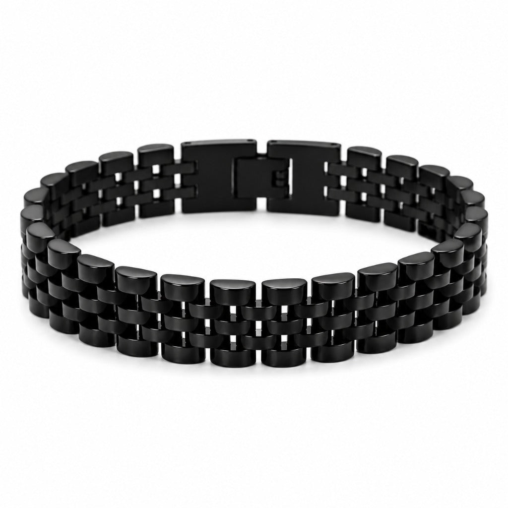 Herren Armband Schwarz – Elegantes Edelstahl Gliederarmband 22,5 cm für Männer