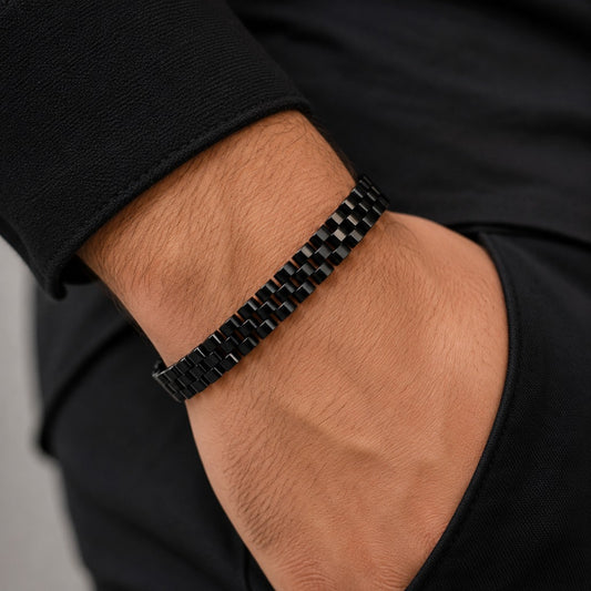 Herren Armband Schwarz – Elegantes Edelstahl Gliederarmband 22,5 cm für Männer – Bild 4