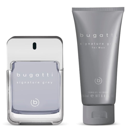 Bugatti Signature Grey for Man Geschenkset Eau de Toilette 100 ml + Duschgel 200 ml – holzig-würziger Herrenduft