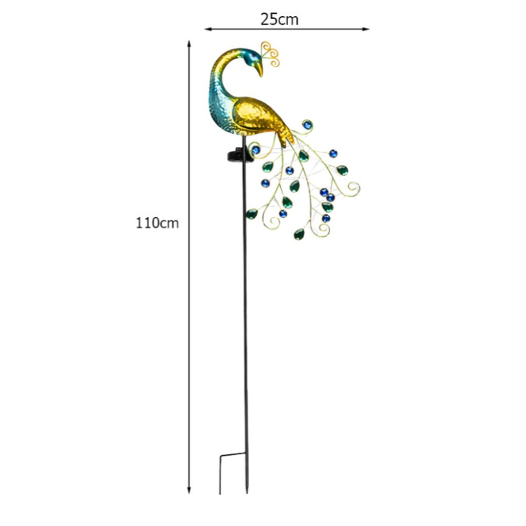 Solar Gartenleuchte Pfau LED mit Erdspieß 110 cm – warmweiße Solarlampe Gartendeko aus Metall – Bild 6