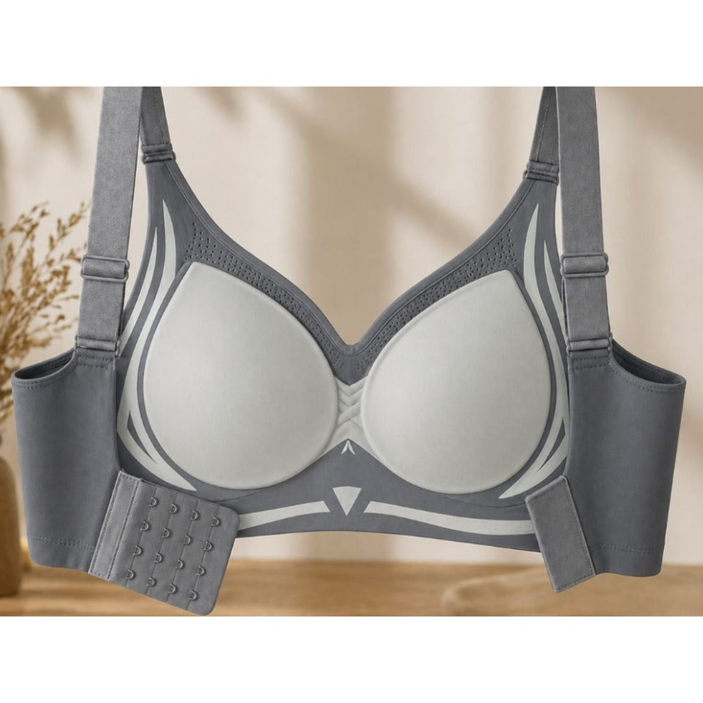 Sport BH Damen Nahtlos Push Up ohne Bügel in Grau – mit Einlagen, 80% Nylon 20% Elasthan – Bild 4