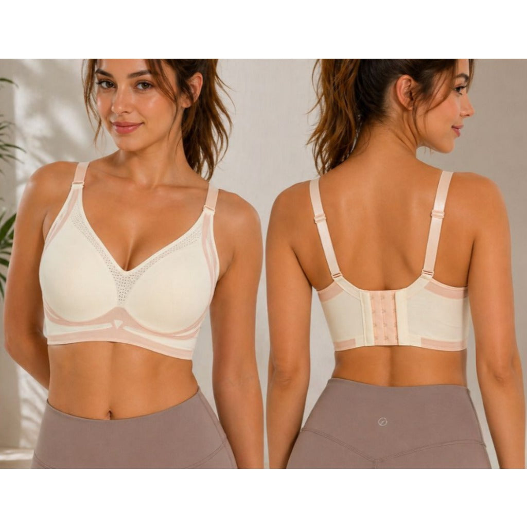 Sport BH Damen Nahtlos Push Up ohne Bügel mit Pads in Weiß – 80% Nylon 20% Elasthan, bügellos, formend – Bild 5