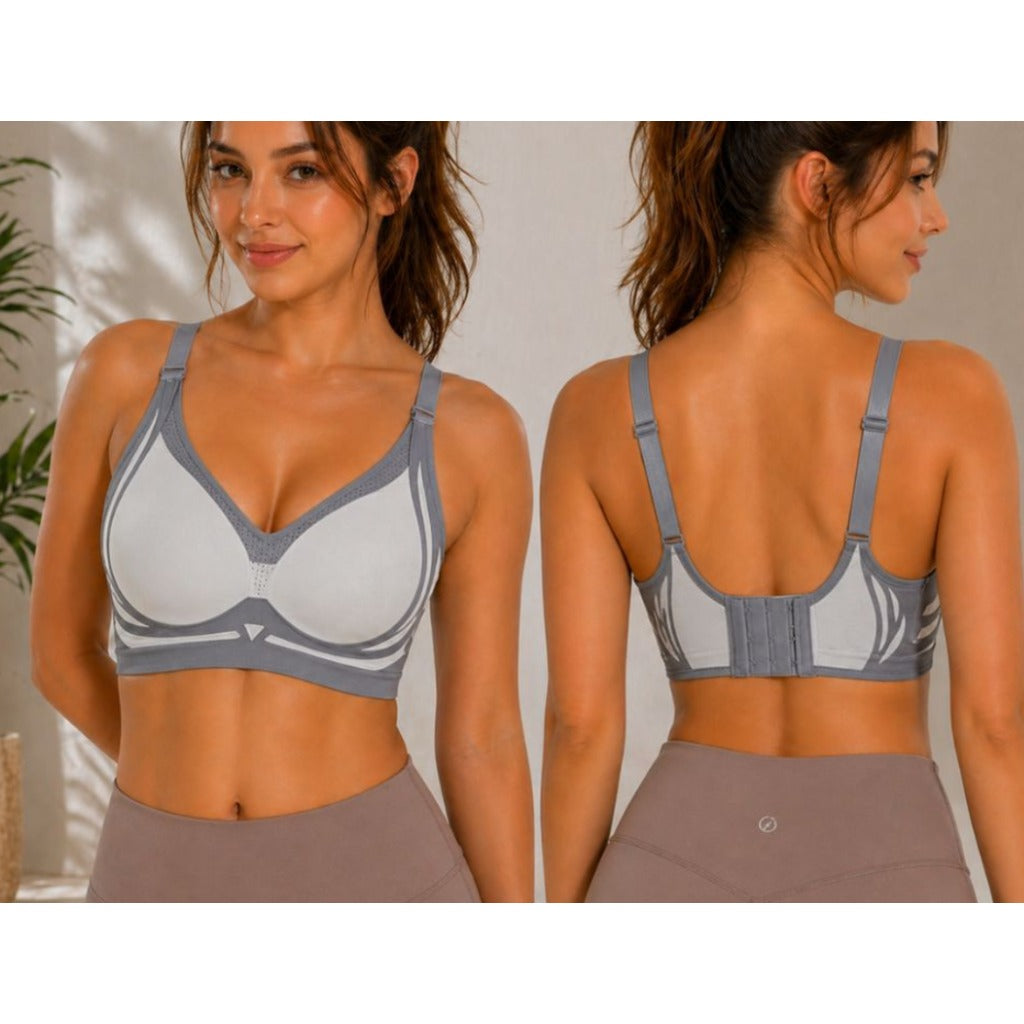 Sport BH Damen Nahtlos Push Up ohne Bügel in Grau – mit Einlagen, 80% Nylon 20% Elasthan – Bild 6