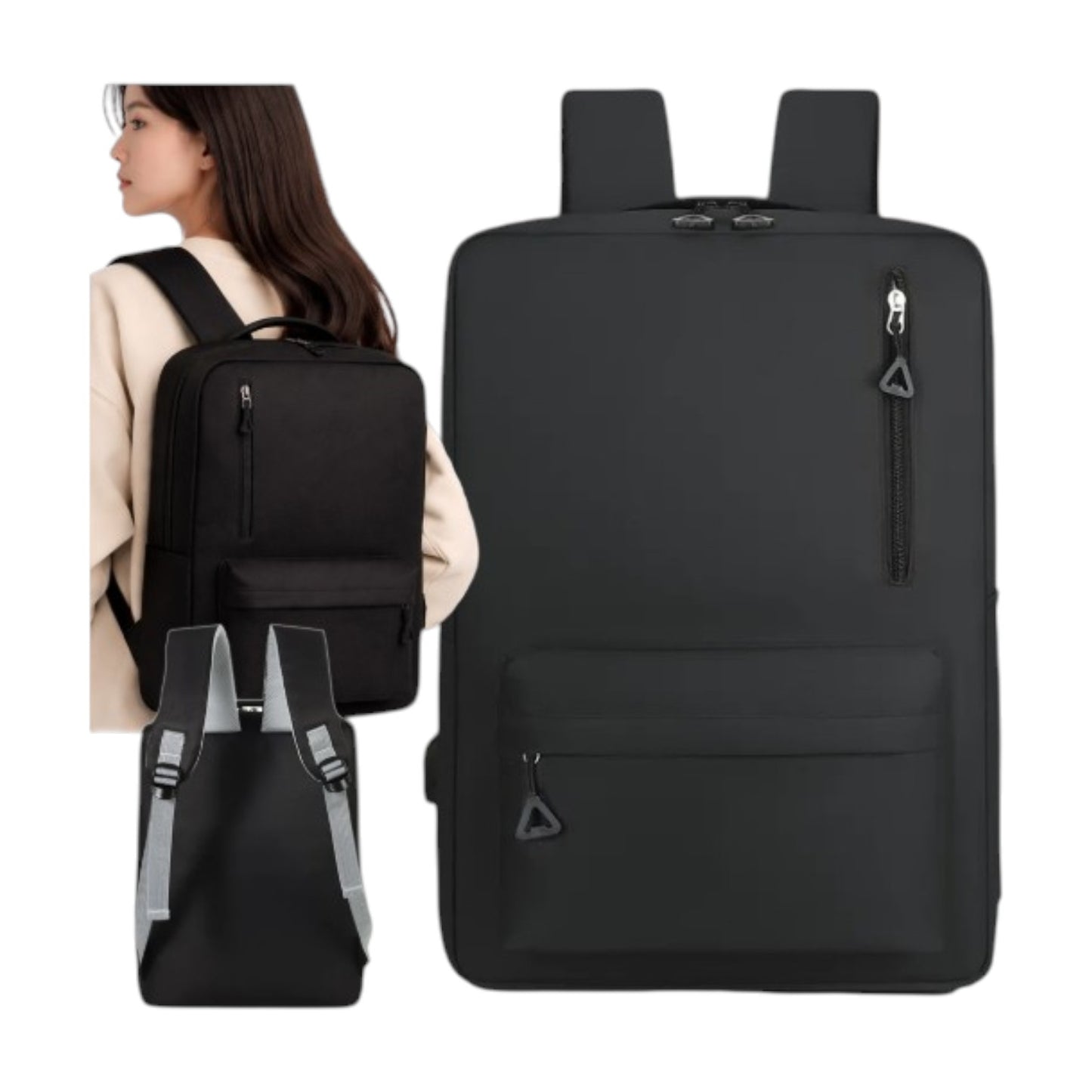 Grauer Sportrucksack mit Laptopfach, USB-Anschluss, gepolsterten Schultergurten und großem Stauraum für Schule, Universität, Arbeit, Reisen und Handgepäck im Flugzeug