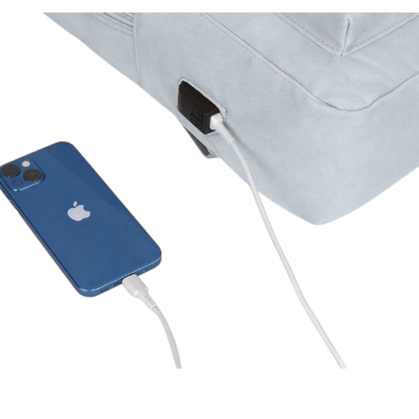 Grauer Sportrucksack mit Laptopfach, USB-Anschluss, gepolsterten Schultergurten und großem Stauraum für Schule, Universität, Arbeit, Reisen und Handgepäck im Flugzeug