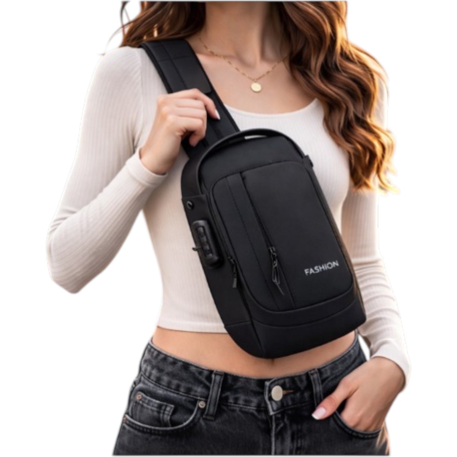 Stadtrucksack Sling Bag mit USB & Zahlenschloss - Diebstahlsicher