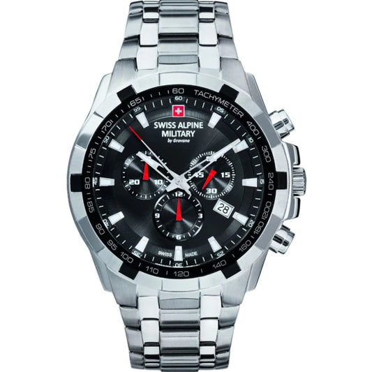 Swiss Alpine Military 7043.9137 Star Fighter Chronograph Herrenuhr 46 mm Edelstahl schwarzes Zifferblatt 10 ATM