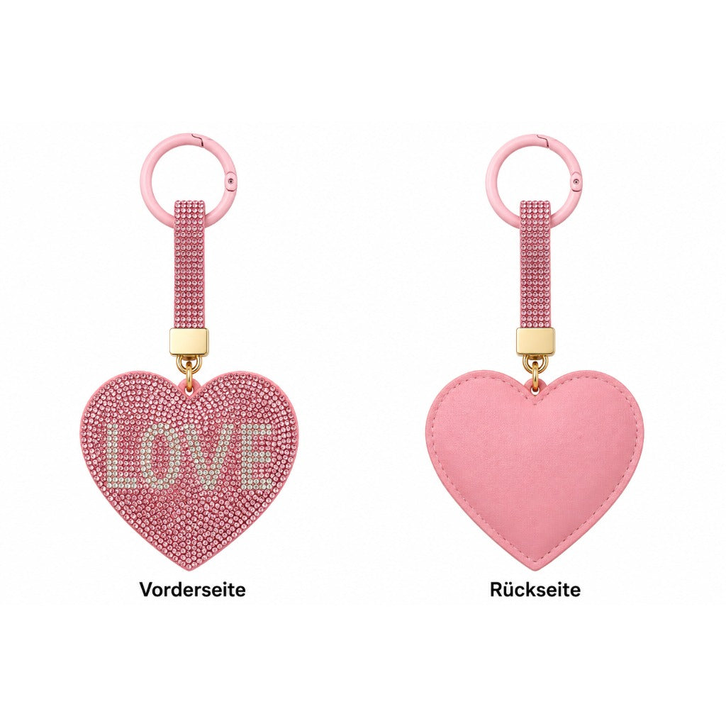 Strass Herz Schlüsselanhänger LOVE Rosé – Glitzer Taschenanhänger mit Schlüsselring für Damen