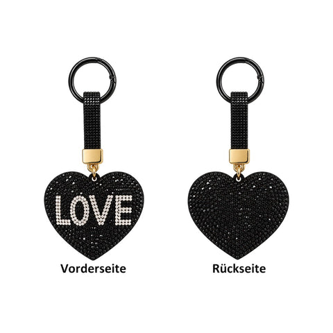 Strass Herz Schlüsselanhänger LOVE Schwarz – Glitzer Taschenanhänger mit Schlüsselring