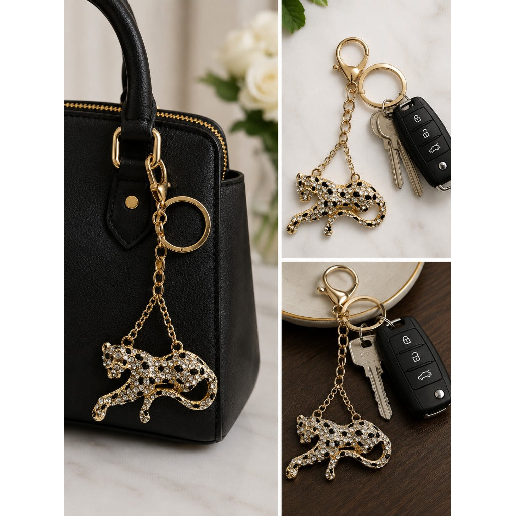 Strass Leopard Schlüsselanhänger Glitzer Taschenanhänger Damen mit Strass-Steinen