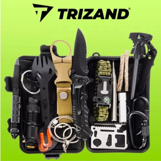 Trizand Survival Kit Bushcraft 32-teilig wasserdichtes Camping Outdoor Komplettset mit Feuerstarter Messer und Wärmedecke – Bild 3