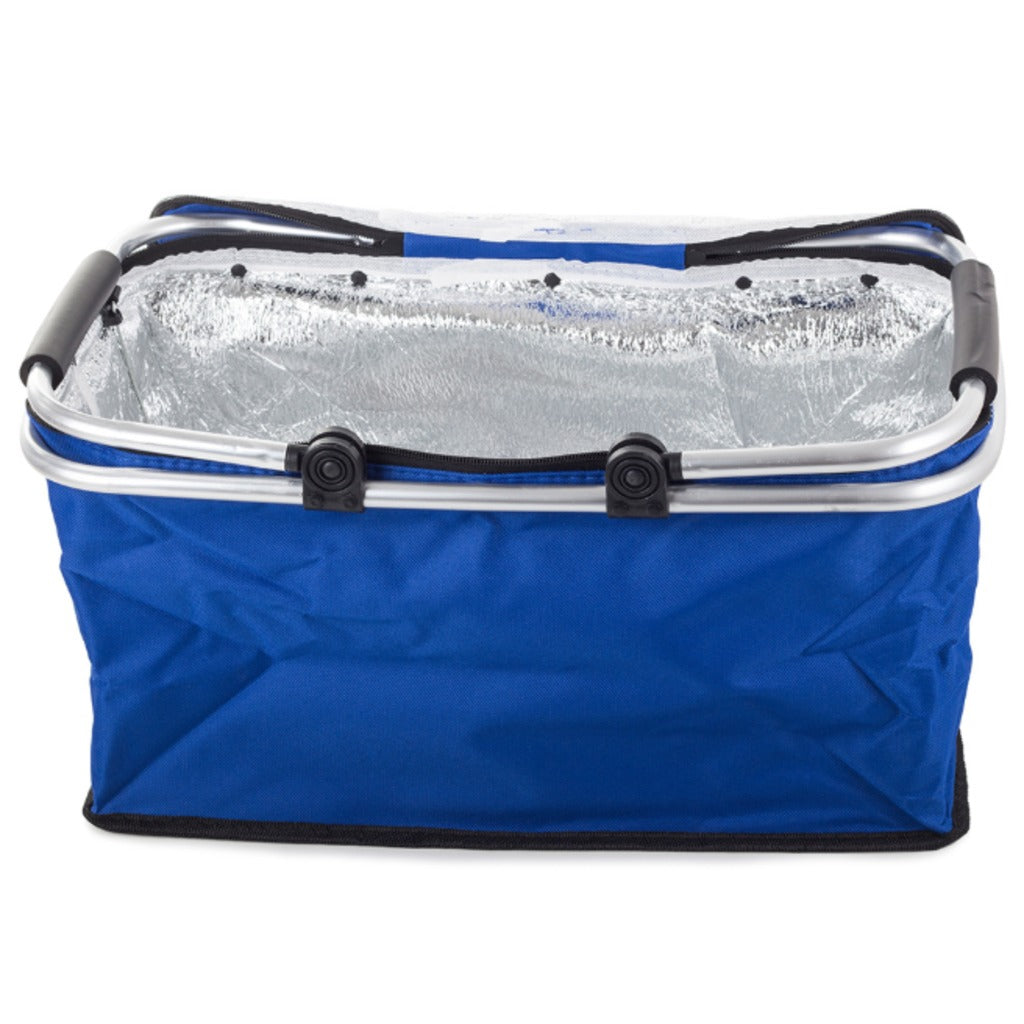 Thermo Picknickkorb faltbar 48x28x22 cm blau – isolierter Kühlkorb mit Alurahmen und Reißverschluss – Bild 11