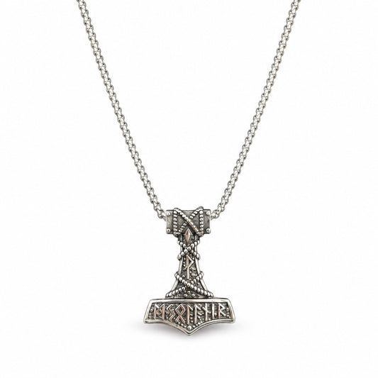 Wikinger Halskette Thors Hammer Mjölnir Anhänger nordische Runen Unisex Schmuck 58 cm