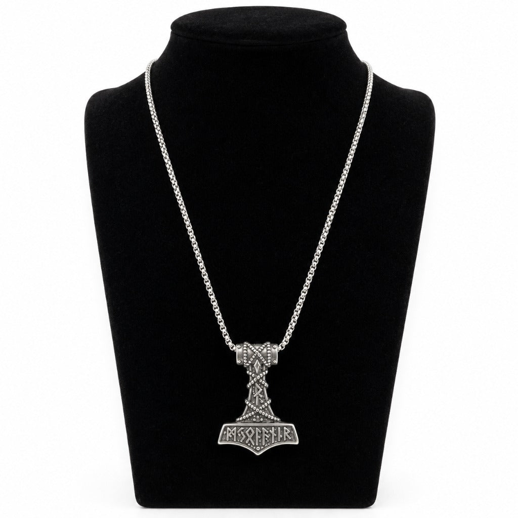 Wikinger Halskette Thors Hammer Mjölnir Anhänger nordische Runen Unisex Schmuck 58 cm – Bild 2