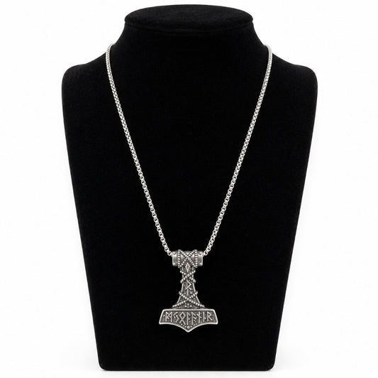 Wikinger Halskette Thors Hammer Mjölnir Anhänger nordische Runen Unisex Schmuck 58 cm – Bild 2