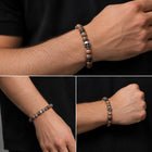 Herren Totenkopf Armband mit Naturstein-Perlen in Braun-Rot-Tönen – Skull Armband für Biker Rock Streetwear – Bild 2