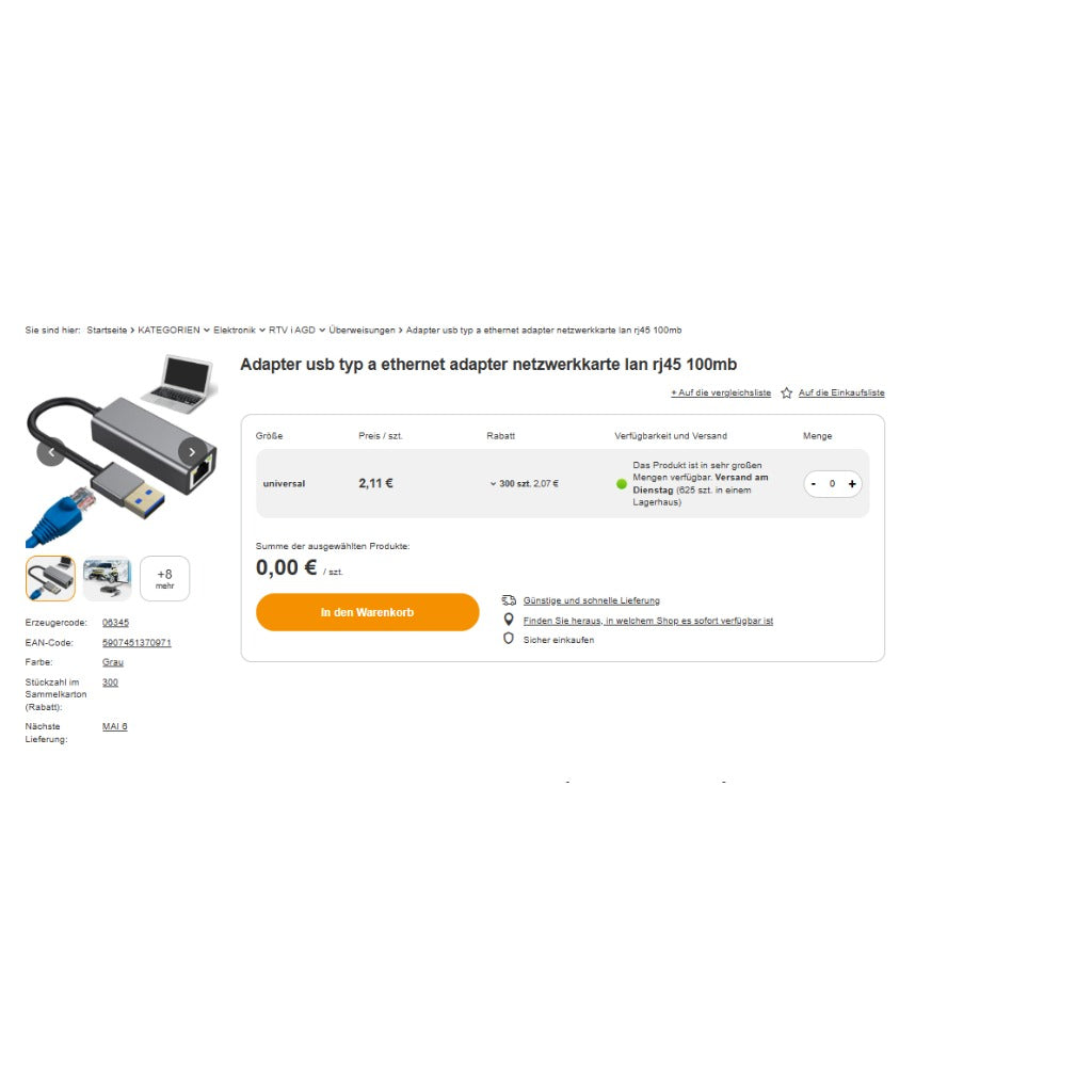 USB 3.0 Ethernet Adapter RJ45 100 Mbps LAN Netzwerkadapter in Grau – Plug and Play für Laptop und PC – Bild 11