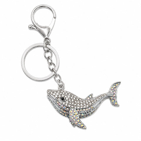 Wal Schlüsselanhänger mit Strass Silberoptik – funkelnder Glitzer Taschenanhänger mit Karabinerhaken