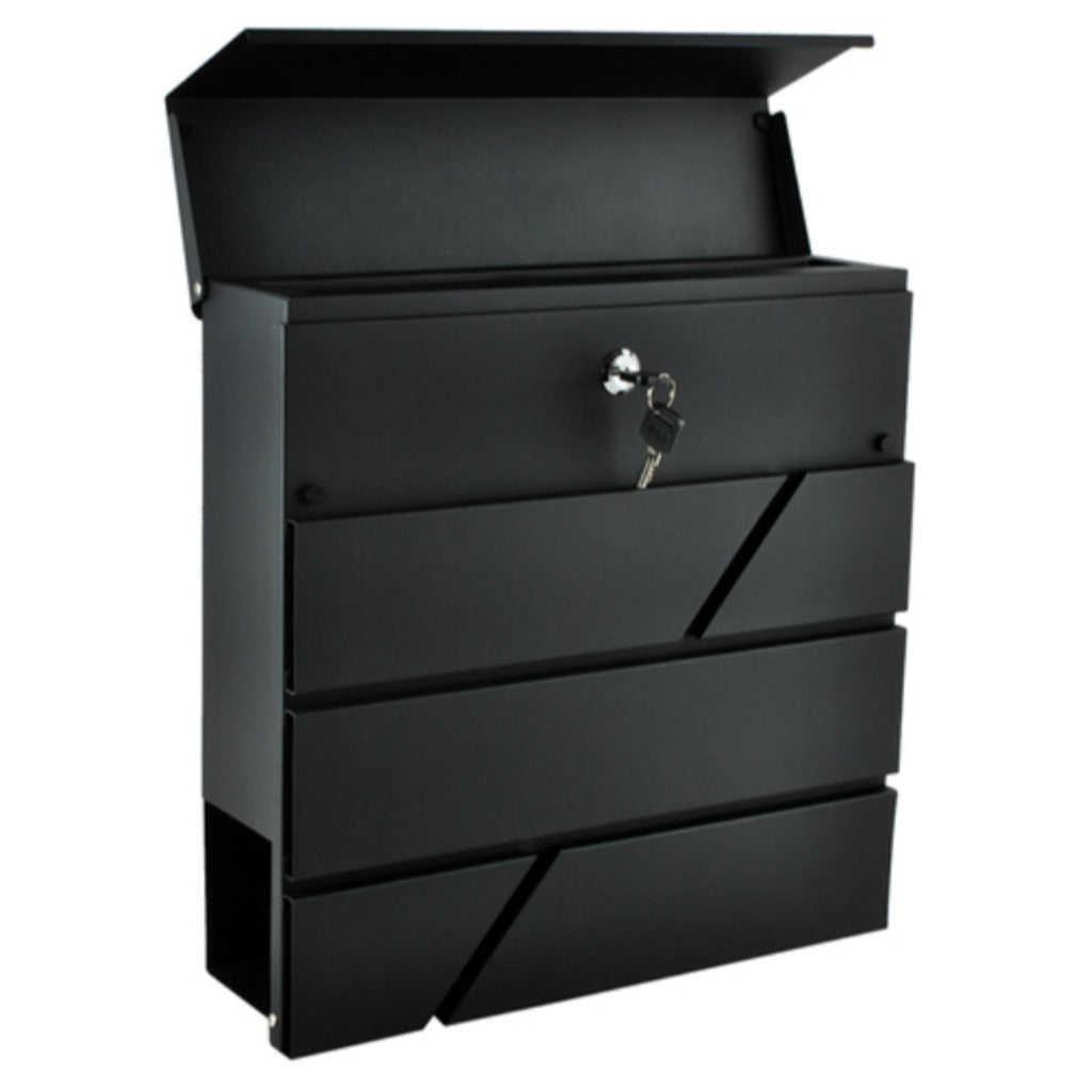 Wandbriefkasten Schwarz mit Zeitungsfach A4-Format verzinktes Eisen Wandmontage 10x37x36,7cm – Bild 3