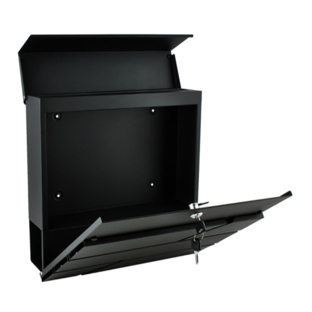 Wandbriefkasten Schwarz mit Zeitungsfach A4-Format verzinktes Eisen Wandmontage 10x37x36,7cm – Bild 5