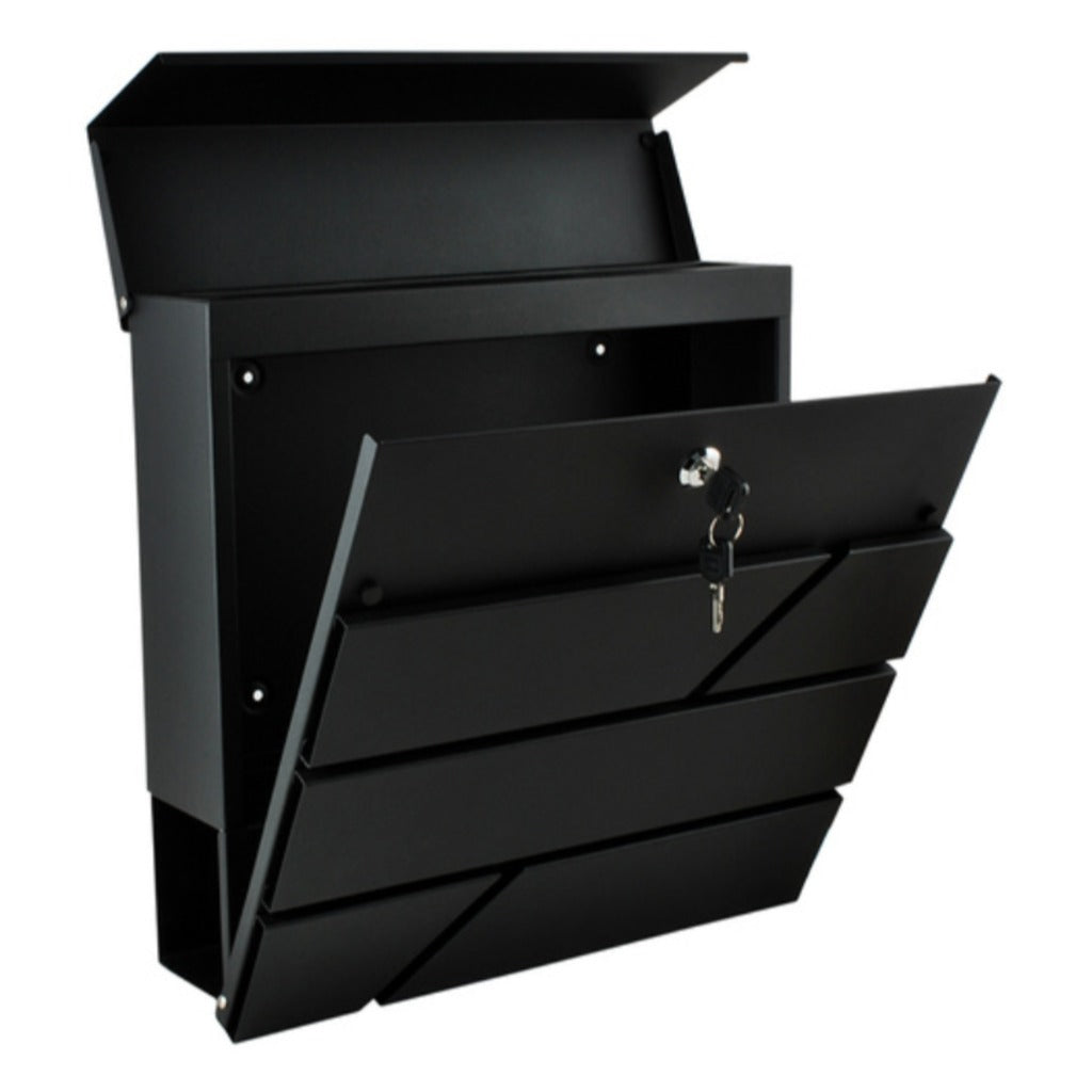 Wandbriefkasten Schwarz mit Zeitungsfach A4-Format verzinktes Eisen Wandmontage 10x37x36,7cm – Bild 6