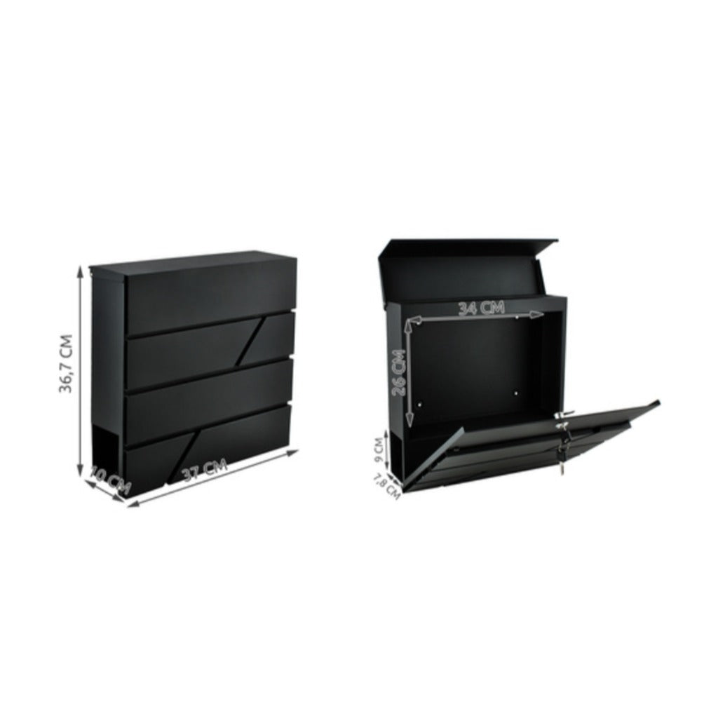 Wandbriefkasten Schwarz mit Zeitungsfach A4-Format verzinktes Eisen Wandmontage 10x37x36,7cm – Bild 9
