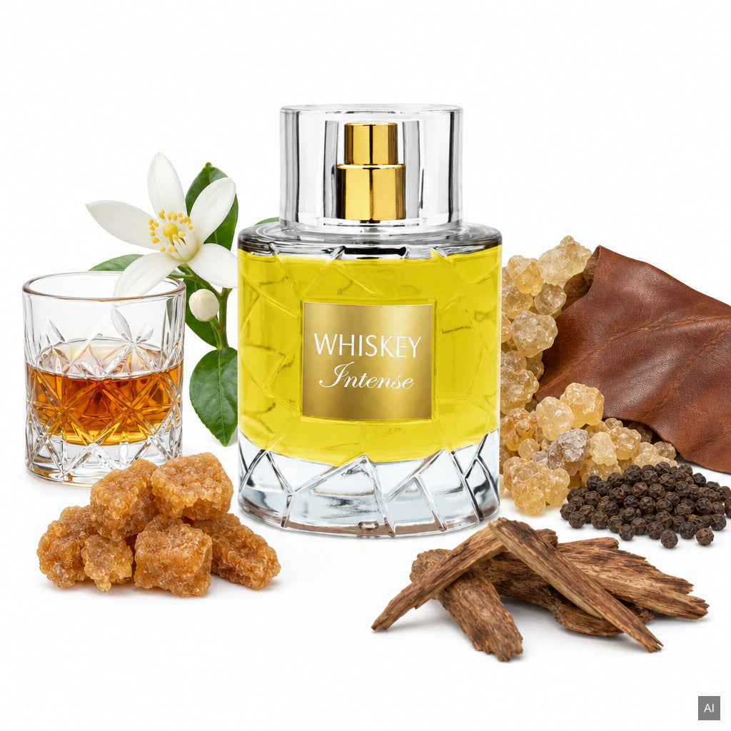 Fragrance World Whiskey Intense Eau de Parfum 100 ml – orientalisch-ledrig, langanhaltender Unisex-Duft – Duftnoten