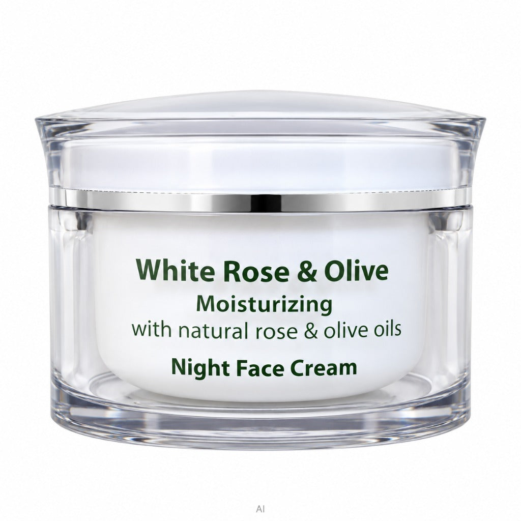 Aroma Essence White Rose & Olive Nachtcreme 50 ml mit Rosenöl und Vitamin E für trockene und empfindliche Haut – Bild 2