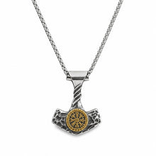 Wikinger Halskette mit Thors Hammer & Vegvisir Anhänger – nordisches Runenmotiv für Herren & Damen