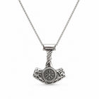 Wikinger Halskette mit Thors Hammer Mjölnir Vegvisir Anhänger 6x4,5 cm Runenmotiv nordischer Schmuck Unisex – Bild 3
