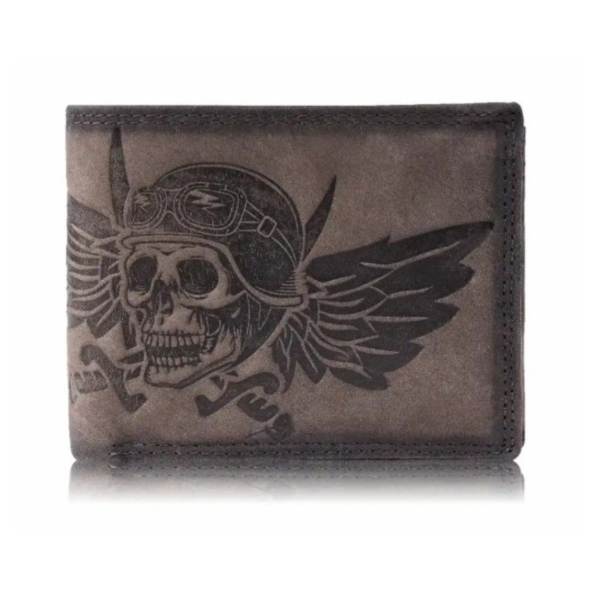 Wild Things Only Herren Leder Geldbörse Natur mit Totenkopf & Flügel