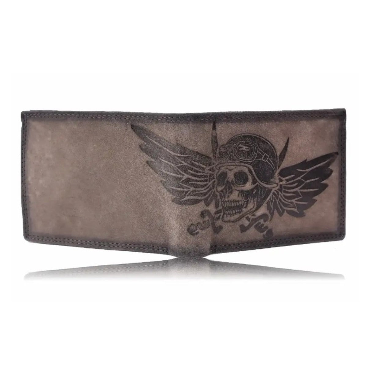 Wild Things Only Herren Leder Geldbörse Natur mit Totenkopf & Flügel