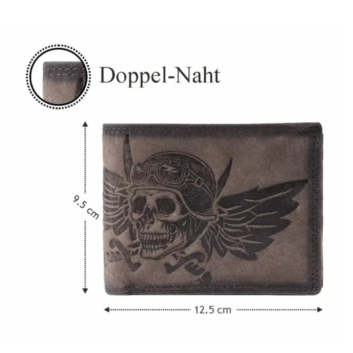 Wild Things Only Herren Leder Geldbörse Natur mit Totenkopf & Flügel