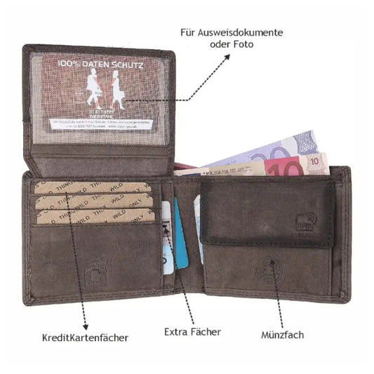 Wild Things Only Herren Leder Geldbörse Natur mit Totenkopf & Flügel