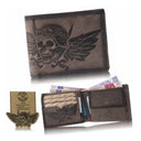Wild Things Only Herren Leder Geldbörse Natur mit Totenkopf & Flügel