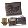 Wild Things Only Herren Leder Geldbörse Natur mit Totenkopf & Flügel