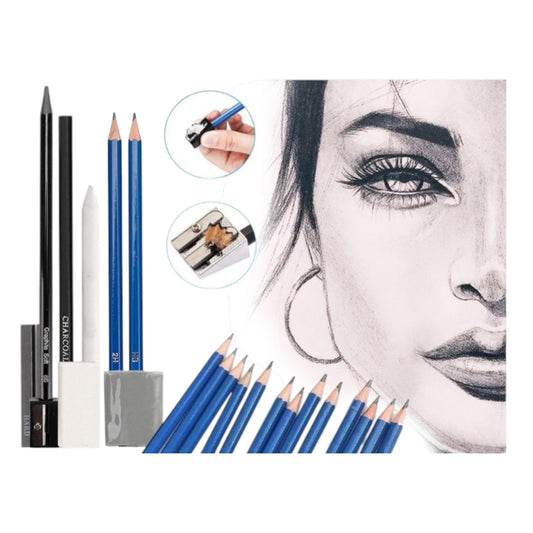 Zeichen- und Skizzenset 32-teilig mit Kohle im Etui
