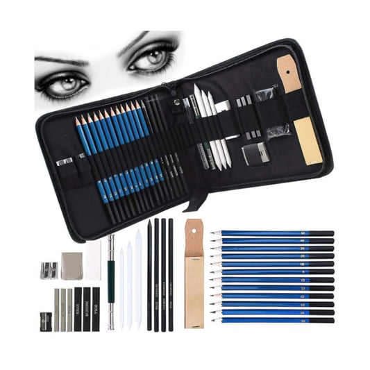 Zeichen- und Skizzenset 32-teilig mit Kohle im Etui
