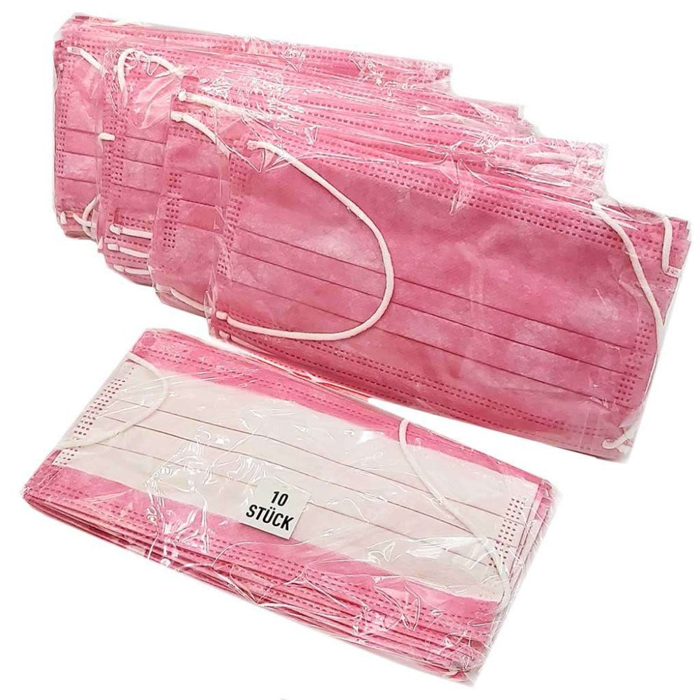 50x Mundschutz Masken 3-lagig, Vlies, Gummibänder, pink rosa