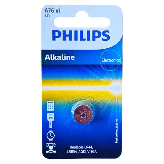 Philips Alkaline Batterie Knopfzelle A76-LR44-LR154- AG13-V13GA