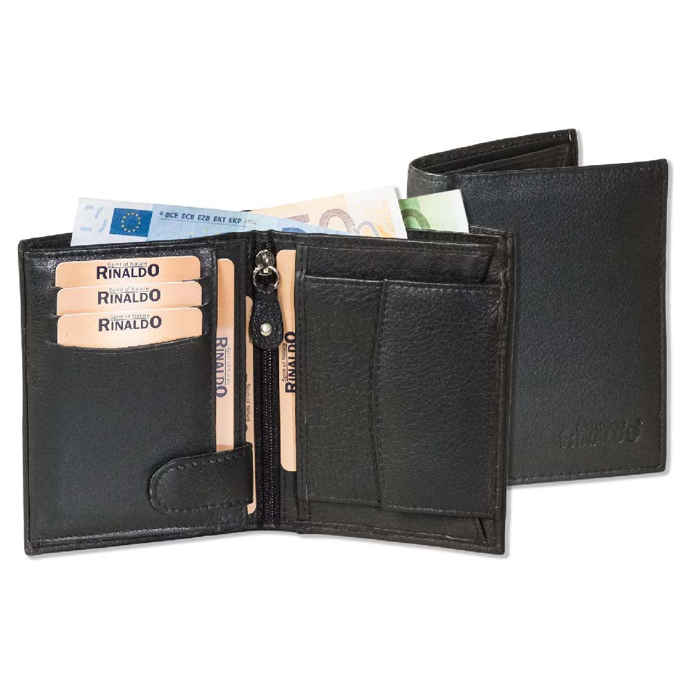 Leder Geldbörse Portemonnaie Geldbeutel in Schwarz NFC RFID