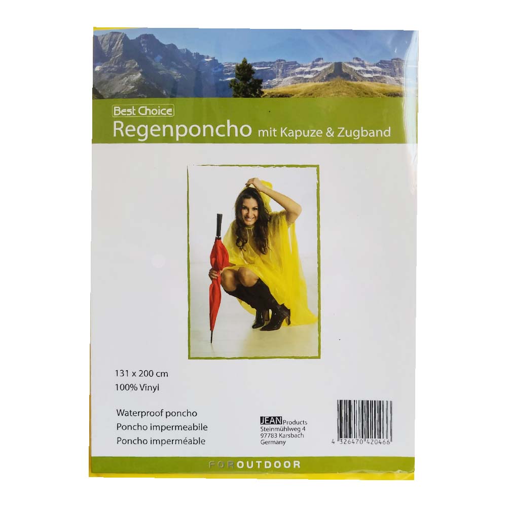 Regenponcho Vinyl 131x200cm mit Kapuze und Zugband